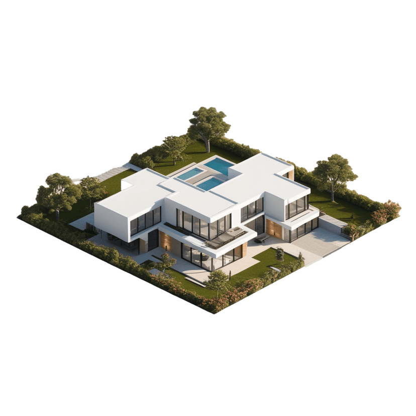 Modern house with pool and landscaping